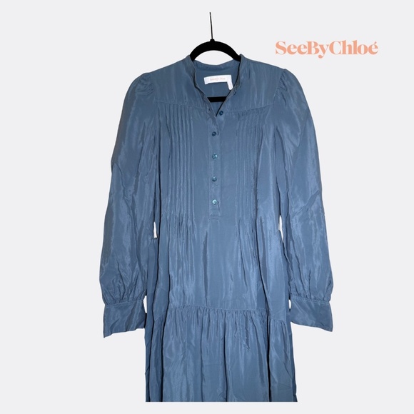 See by Chloé Signature Crepe de Chine Dress – Size 34 – Mirage Blue - Picture 4 of 9